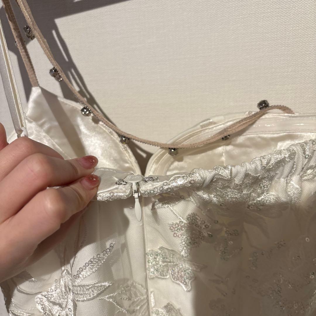 glossy アシンメトリービジューラインレースタイトミニドレス