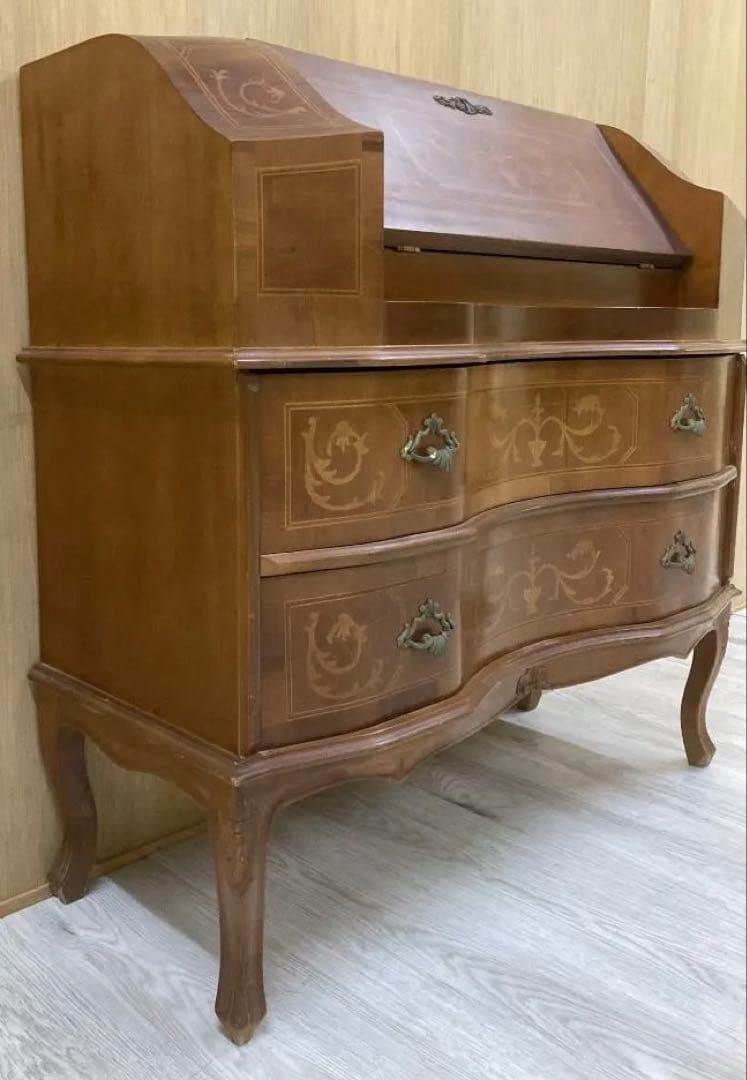 イタリア 象嵌 ライティング ビューロー デスク 猫脚　クラシック 鍵付