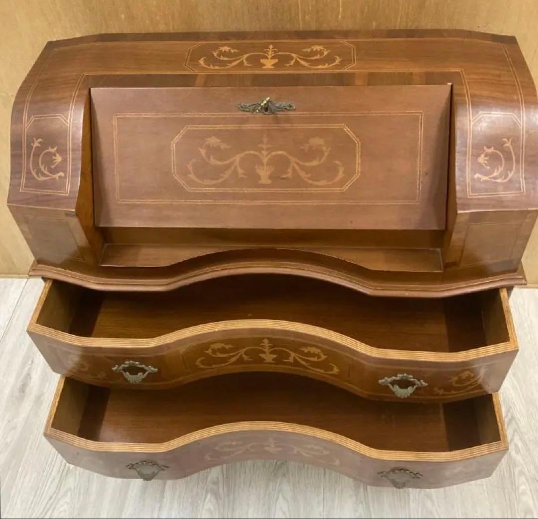 イタリア 象嵌 ライティング ビューロー デスク 猫脚　クラシック 鍵付