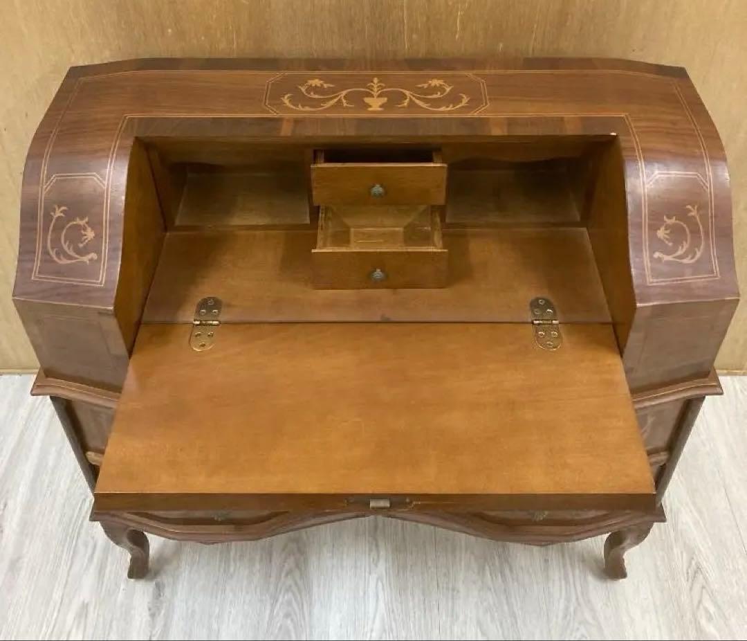 イタリア 象嵌 ライティング ビューロー デスク 猫脚　クラシック 鍵付