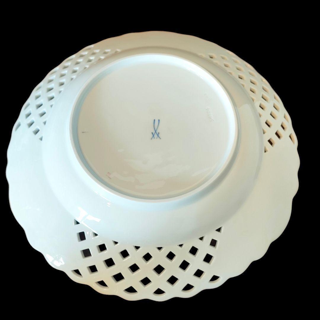 特大サイズ■27㎝ マイセン ピンクローズ 金彩エッジ オープンワーク １級品