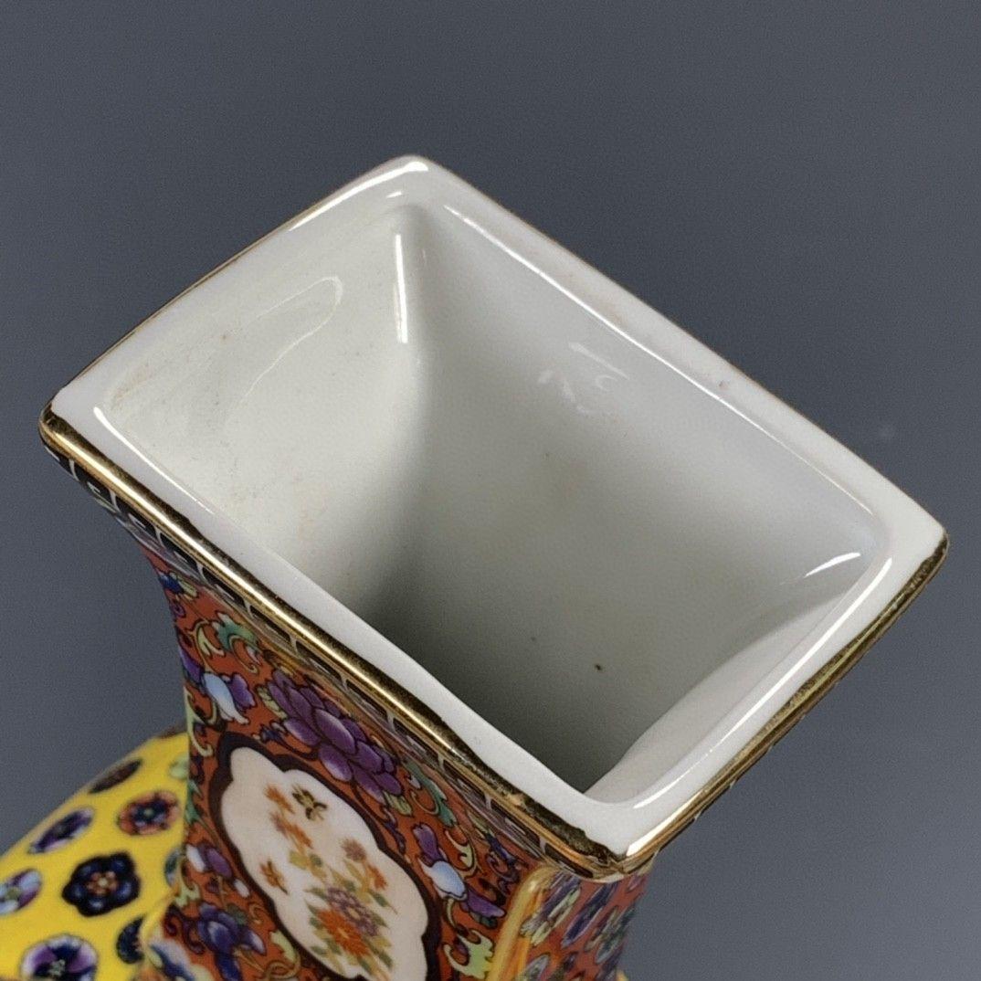 清代パステル蒔絵花鳥開窓扁腹尊瓶 景徳鎮 装飾品 現代工芸品美術品 置物