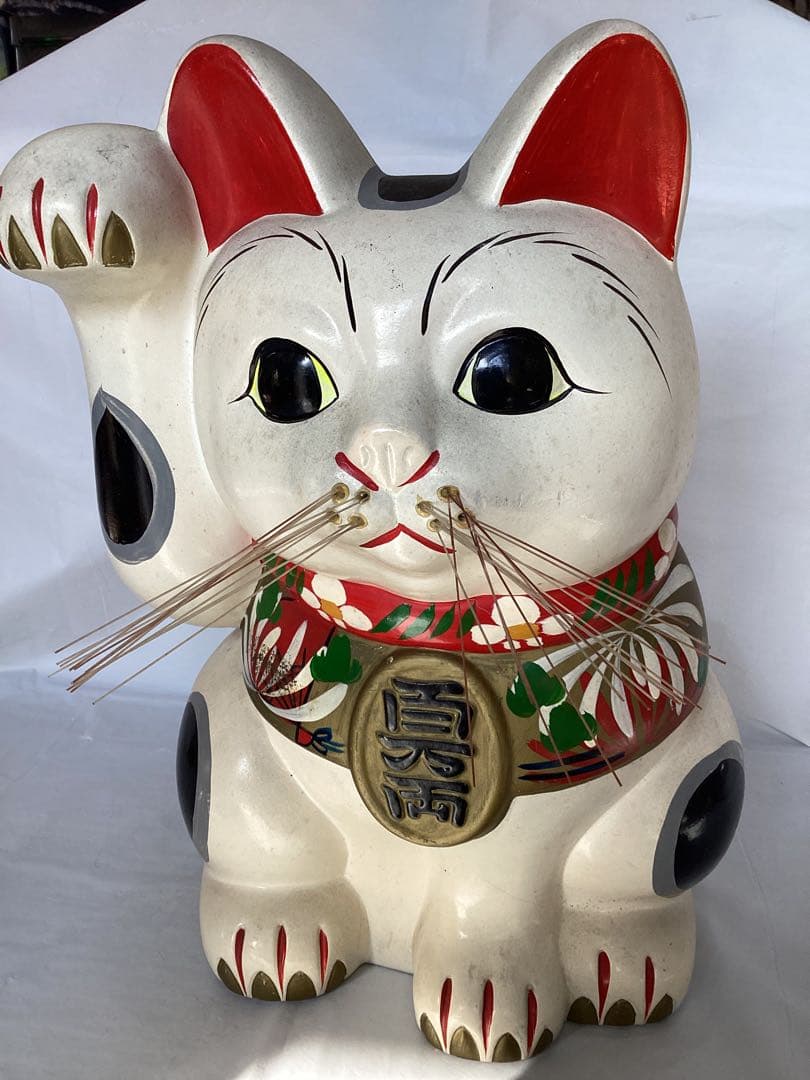 特大　招き猫 縁起物　貯金箱　陶器製 インテリア　置物　高さ約35cm 金運