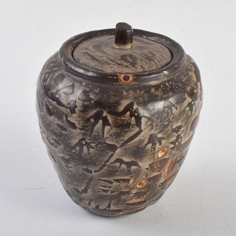 中国　黒石製　竹文　蓋物　N　R9378