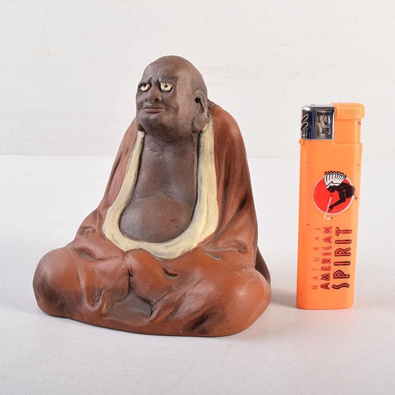 駿河山正作　紫砂　朱泥　彩色　達磨像　置物　N R8827