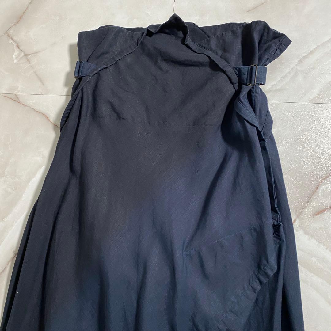 A15315 美品 イッセイミヤケ　変形リネンラップサルエルパンツ　紺3