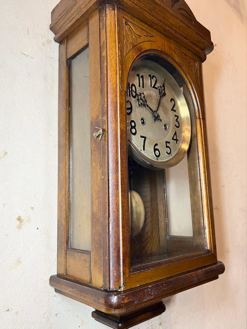 ユンハンス　横幅広型　柱時計　古時計　振り子　レトロ　アンティーク時計　精工舎