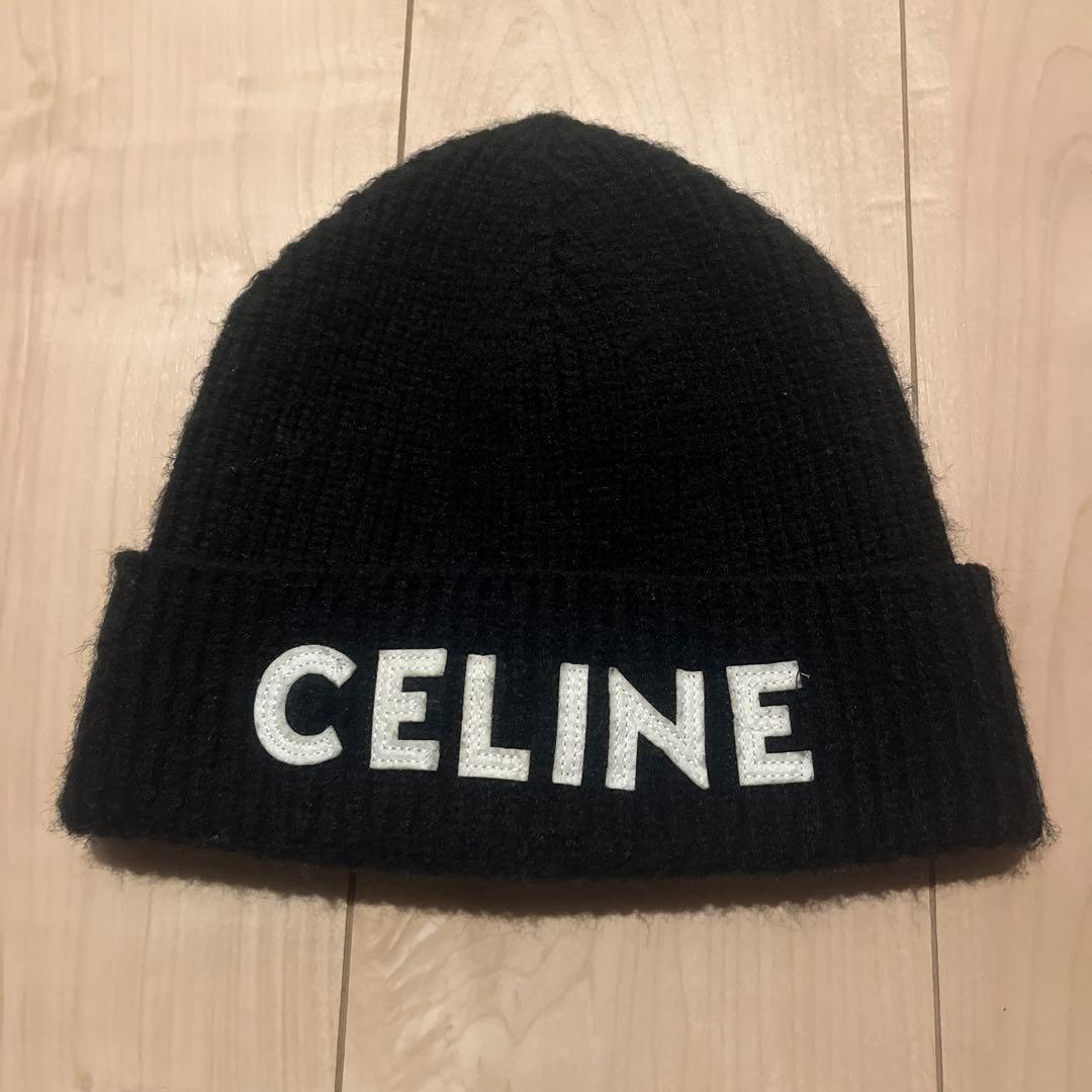 CELINE ブラックニット帽 Mサイズ