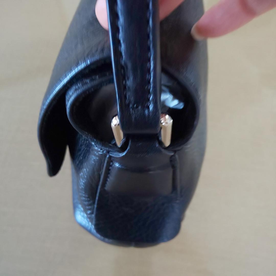 【美品】 ヒロフ HIROFU ハンドバッグ ペルーシェ　シボ革　濃紺　冠婚葬祭