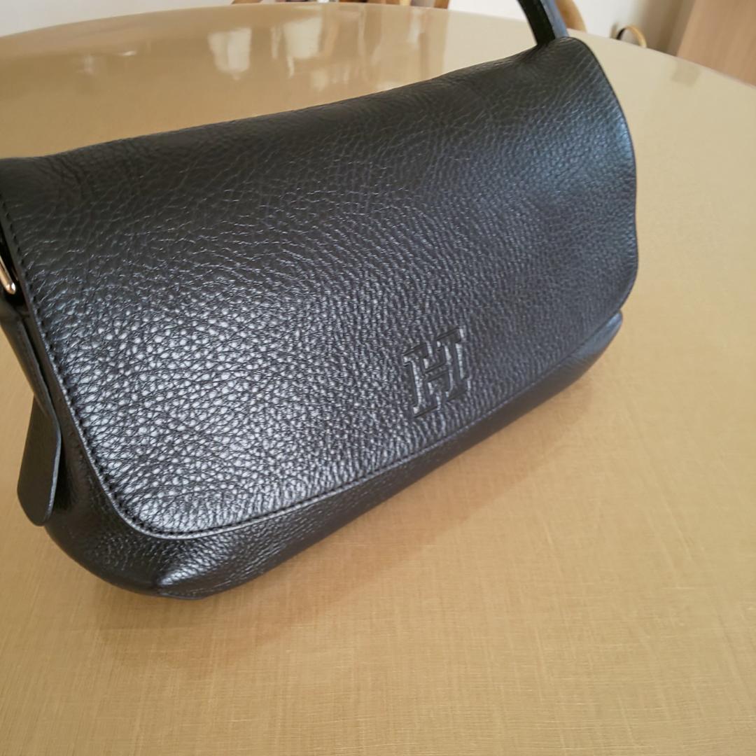 【美品】 ヒロフ HIROFU ハンドバッグ ペルーシェ　シボ革　濃紺　冠婚葬祭