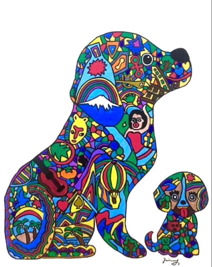 SALE【F6号】ジミー大西 （DOG）手描き/表裏サイン有り/油彩/アクリル