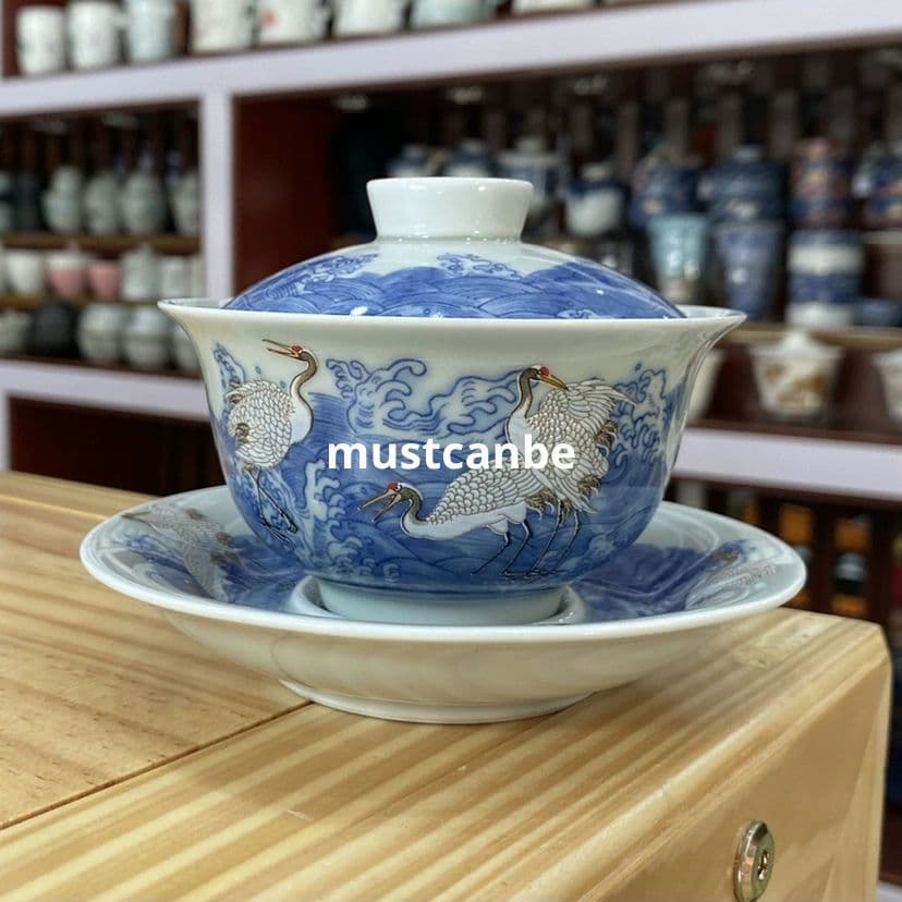 景徳鎮 中国茶器 白鶴蓋碗 茶杯 煎茶器 新品未使用