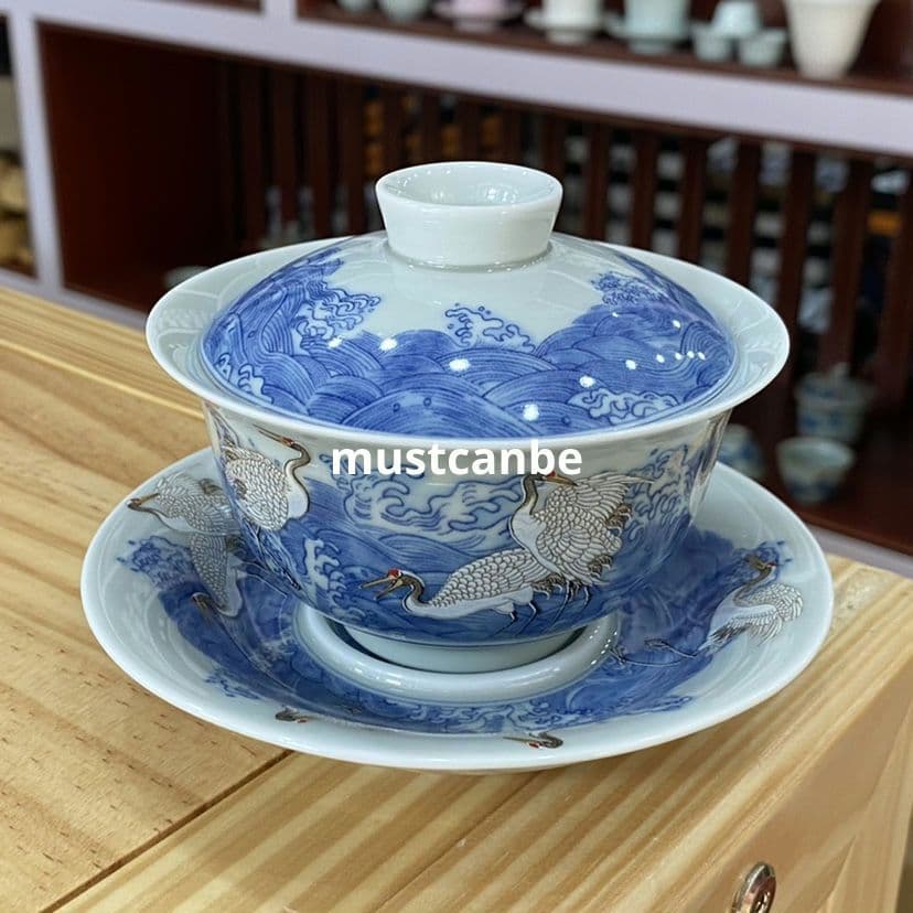 景徳鎮 中国茶器 白鶴蓋碗 茶杯 煎茶器 新品未使用