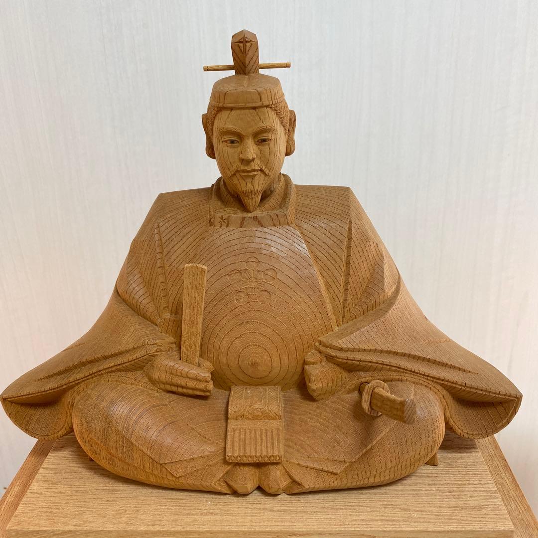 『菅原道真公（天神様） 』 木彫　伝統工芸井波彫刻　長谷進　謹作