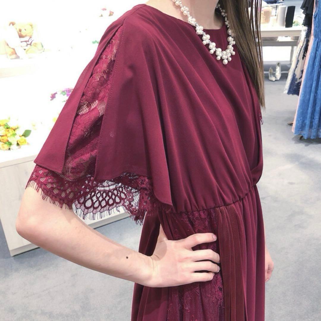 【アサクラ】ワインレッド レース切替 L お呼ばれドレス