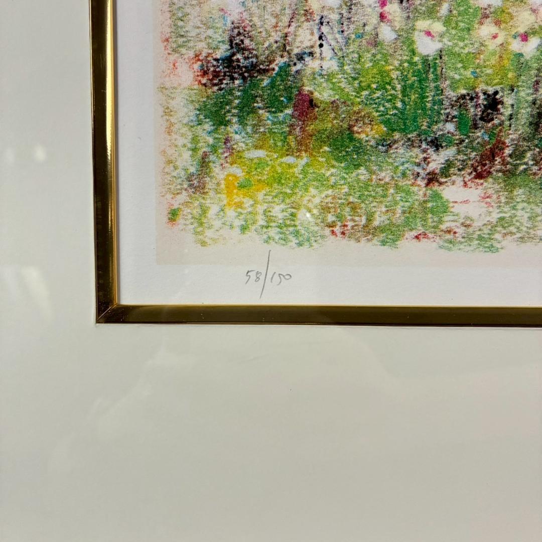 美品 ナターレ・アダミアーノ「白い花畑」リトグラフ 直筆サイン入り お洒落な額装