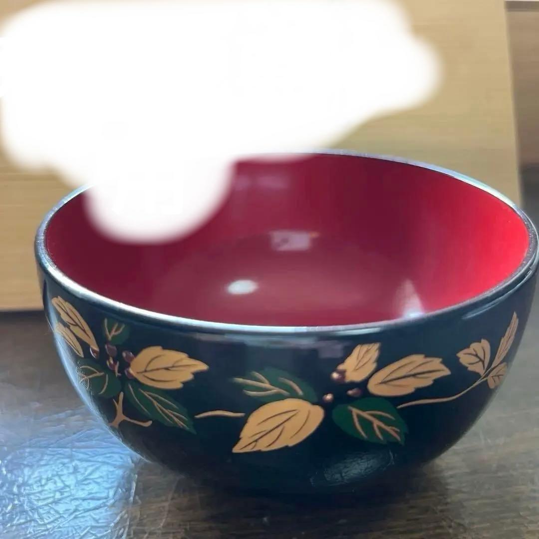 会津塗　椀 5個セット、牡丹洗朱　輪島塗　お椀