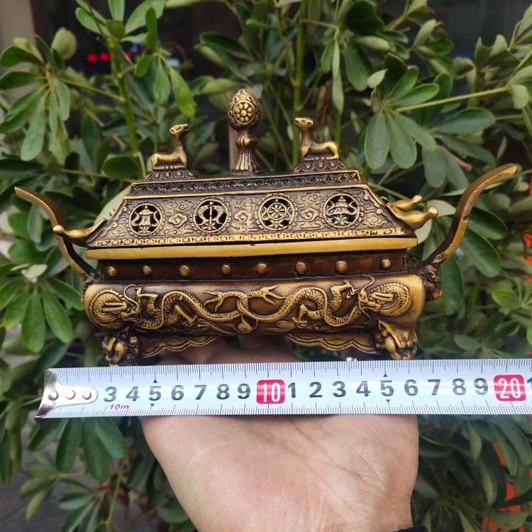 銅 細工 双羊争輝香炉 蔵炉 香道具装飾品 工芸品 置物