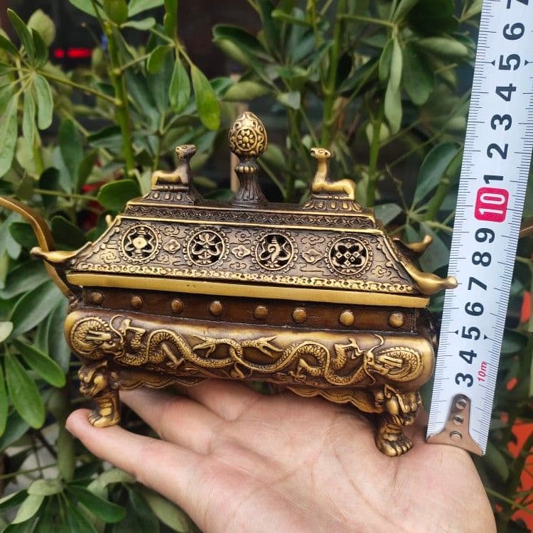 銅 細工 双羊争輝香炉 蔵炉 香道具装飾品 工芸品 置物