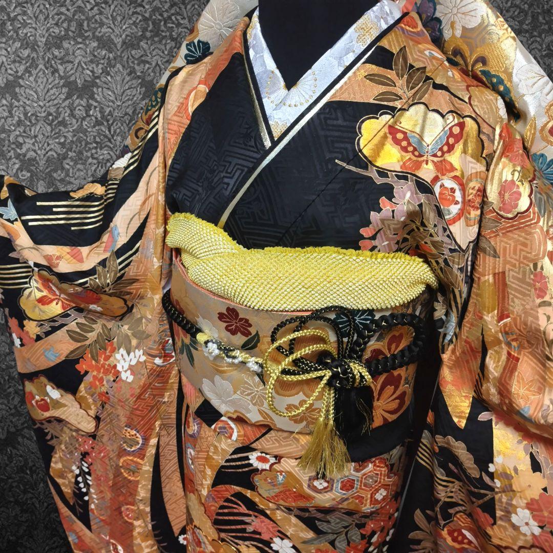 振袖フルセット(7点)・成人式・古典柄・金彩加工・束ね熨斗・金駒刺繍・正絹