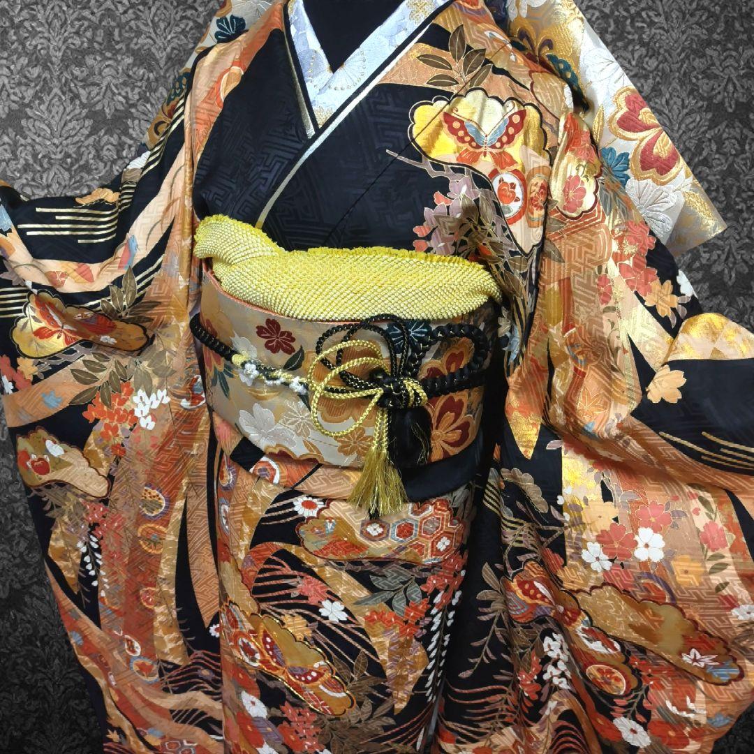振袖フルセット(7点)・成人式・古典柄・金彩加工・束ね熨斗・金駒刺繍・正絹