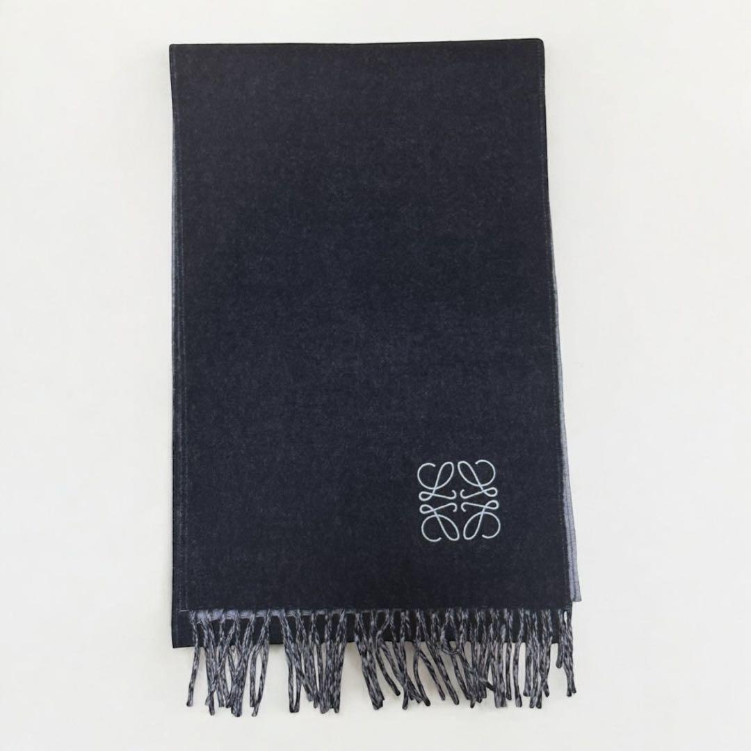 LOEWE ロエベ リバーシブル マフラー アナグラム ネイビー ブルー