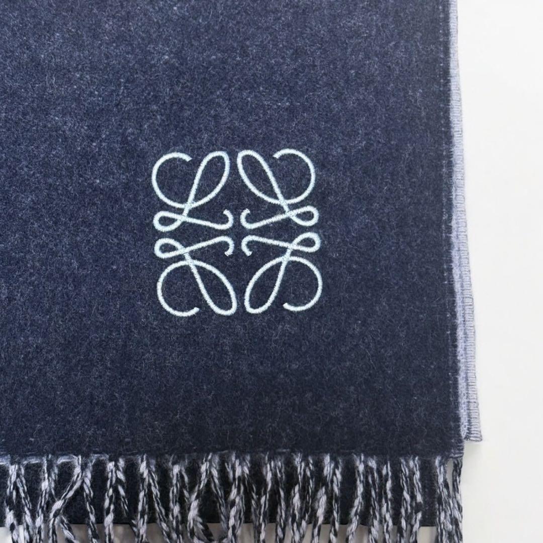LOEWE ロエベ リバーシブル マフラー アナグラム ネイビー ブルー