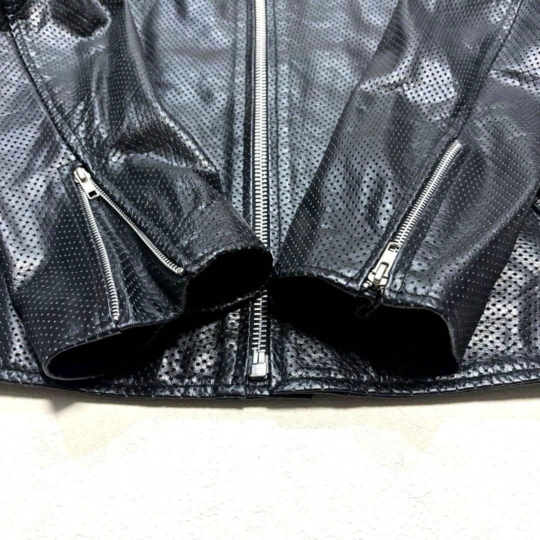 5L 美品 黒 ホーンワークス パンチング メッシュ ライダース ジャケット