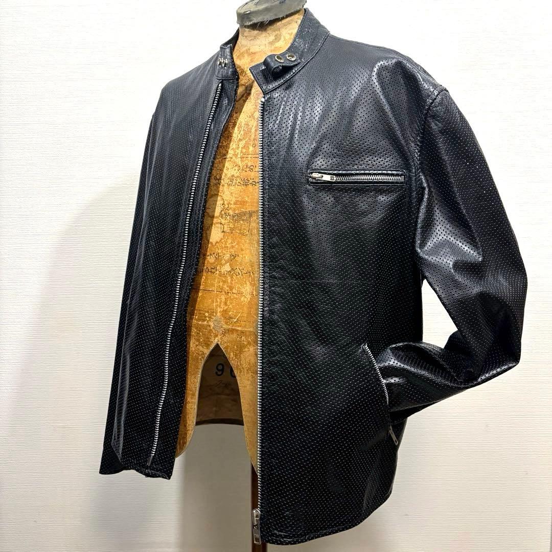 5L 美品 黒 ホーンワークス パンチング メッシュ ライダース ジャケット