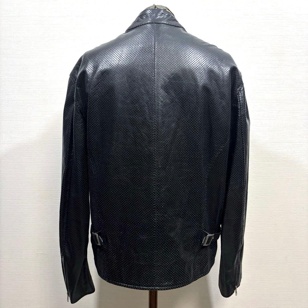 5L 美品 黒 ホーンワークス パンチング メッシュ ライダース ジャケット