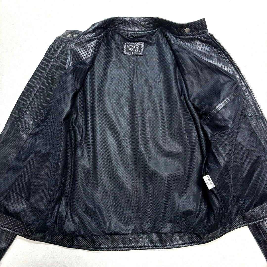 5L 美品 黒 ホーンワークス パンチング メッシュ ライダース ジャケット