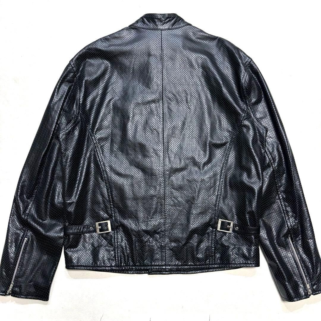 5L 美品 黒 ホーンワークス パンチング メッシュ ライダース ジャケット