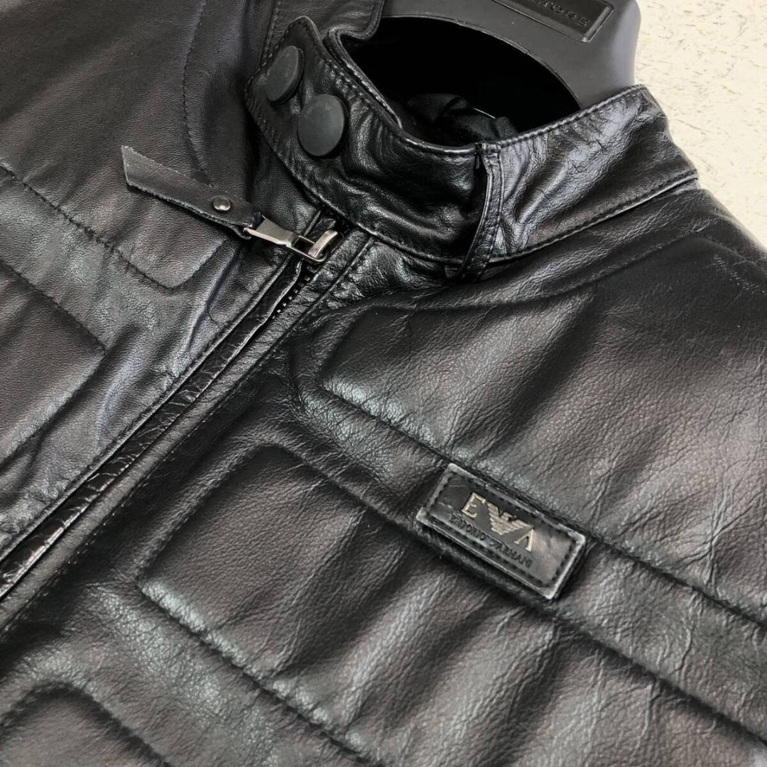 エンポリオアルマーニ ライダース ジャケット L レザー 切替 牛革 カウレザー