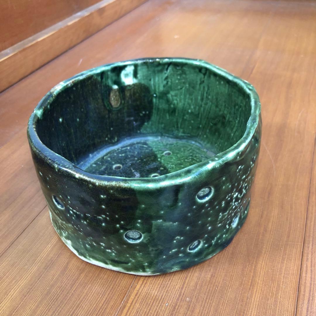織部焼 花道具緑色 陶器 花器 中型