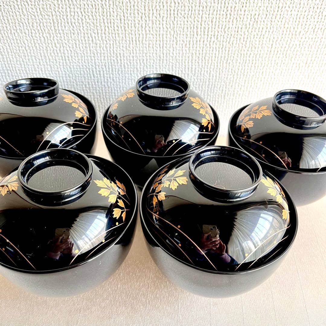 【最終値下げ】★新品未使用 超美品★ 輪島塗　芹金彩蒔絵黒塗椀　廣井作 蓋付き椀