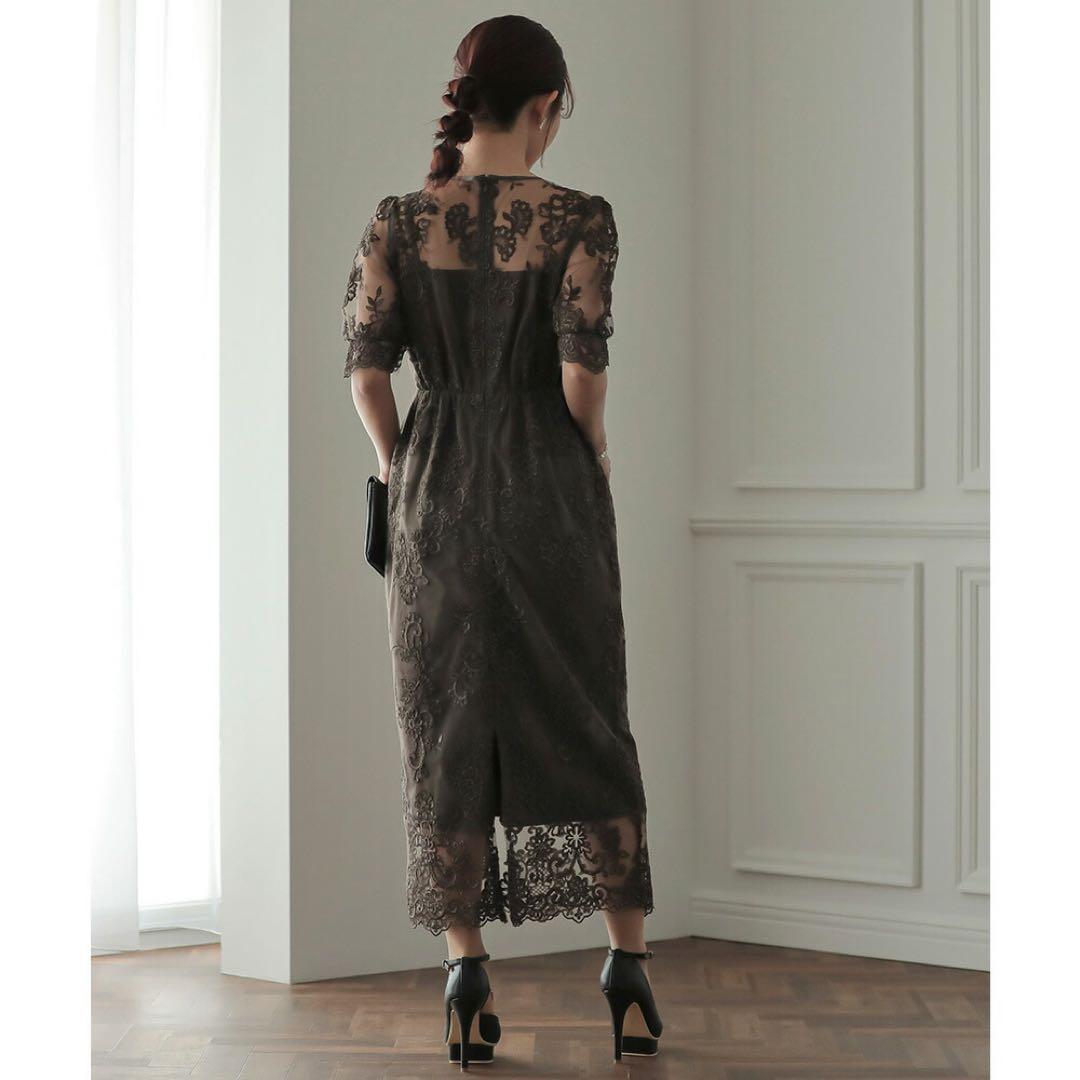 【美品✨】パーティードレス　オケージョンドレス　刺繍レース　結婚式　ブラウン　M