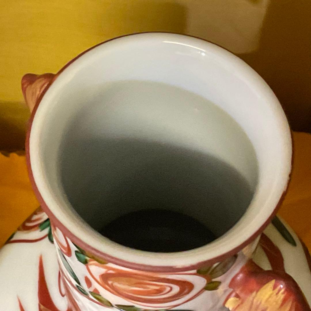 処分　小泉蔵珍 作 呉須赤絵 双魚耳付花生