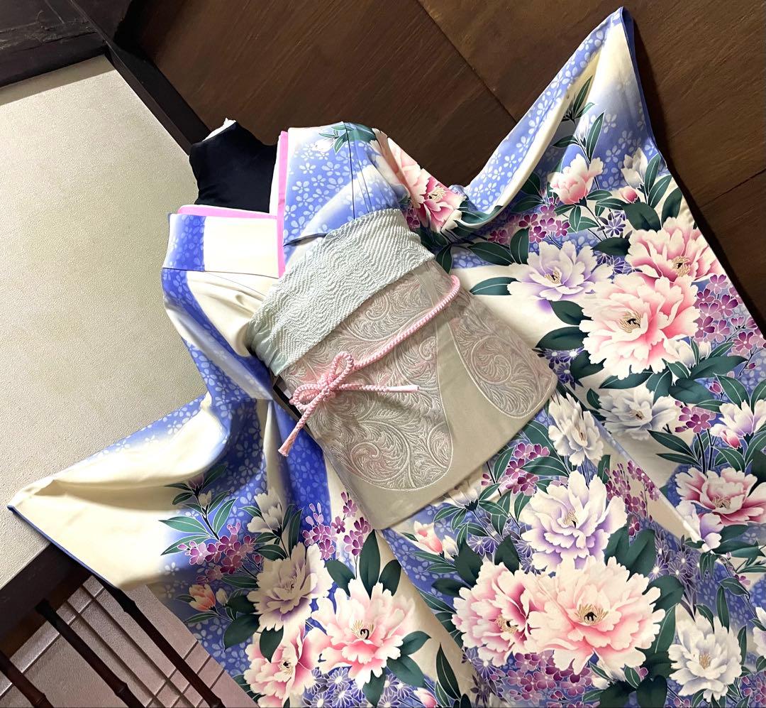 振袖 フルセット6点サイズM〜Ｌ枝花文　暈し染め　正絹