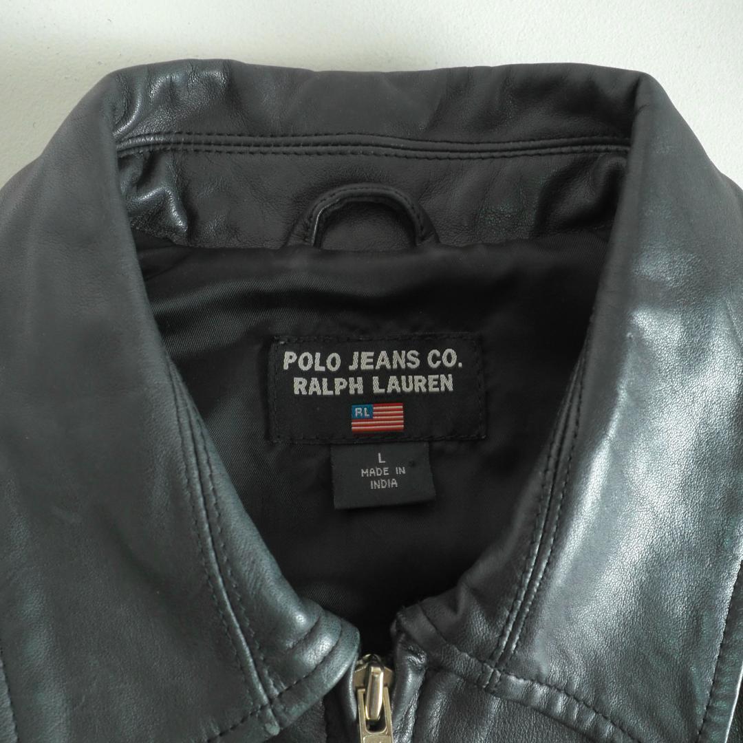 ラルフローレン　レザージャケット　シングルライダース　本革　緑青色　美品