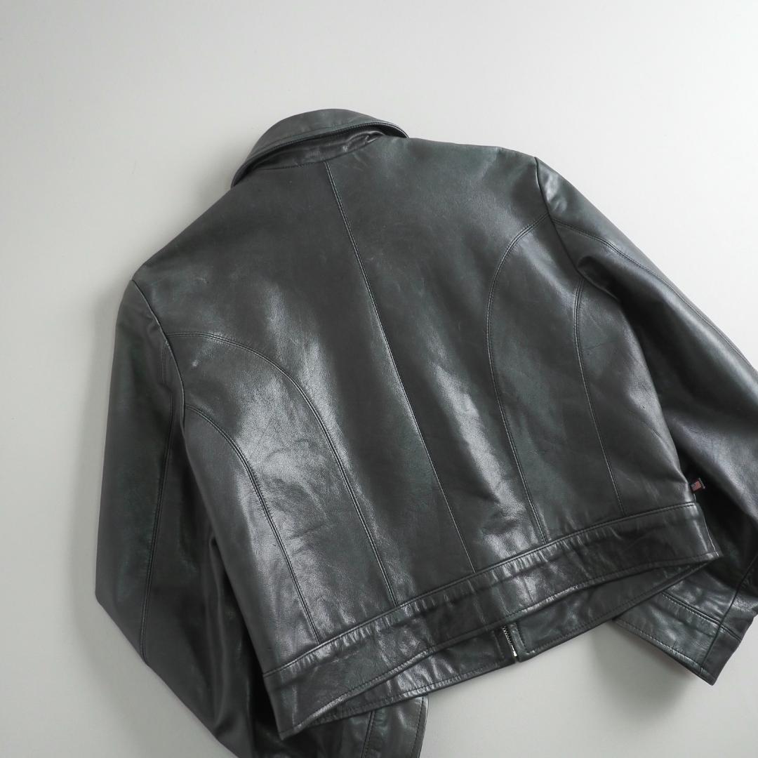 ラルフローレン　レザージャケット　シングルライダース　本革　緑青色　美品