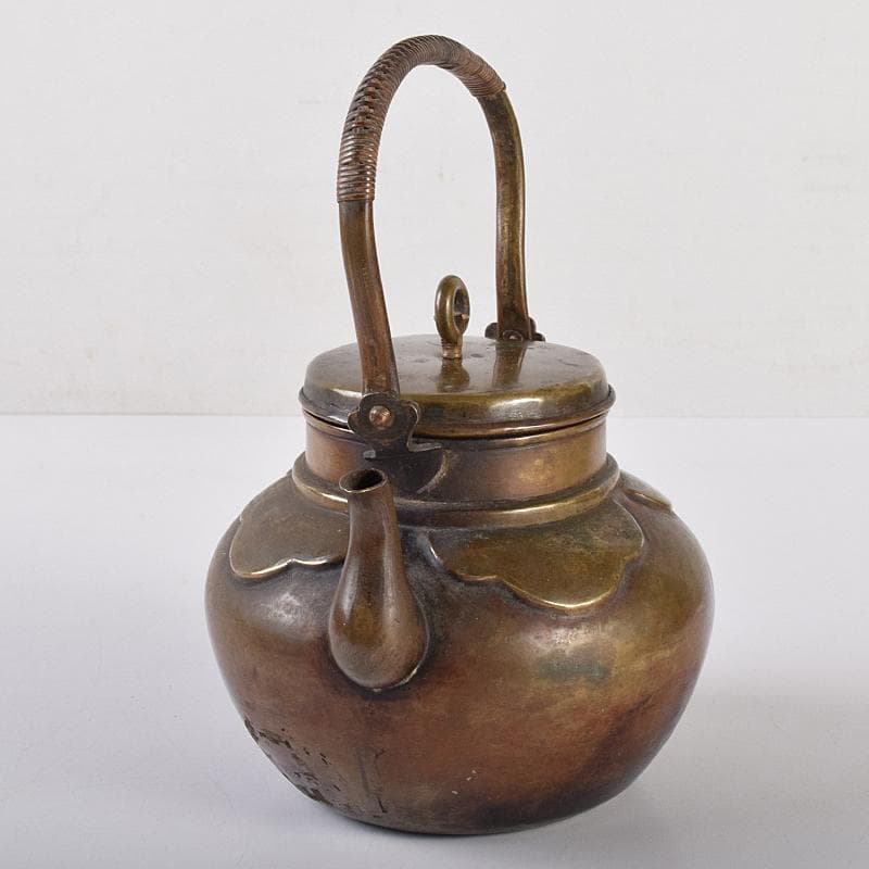 煎茶道具　黄銅　湯沸し　急須　時代箱付　D　R7771