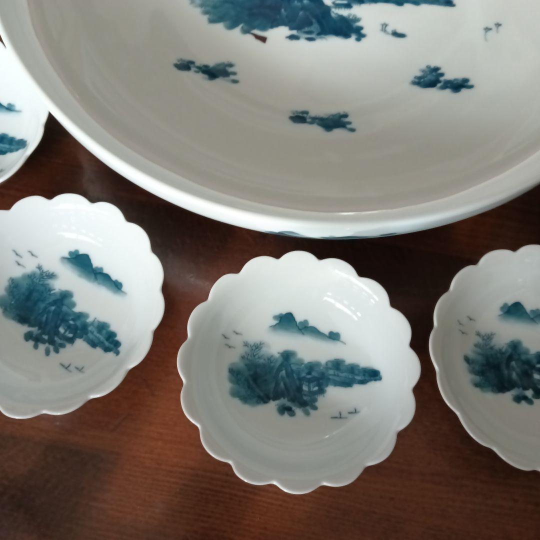 伊万里 鍋島焼 畑萬陶苑 楼閣山水図 大皿 31cm 小皿 セット 山水 風景