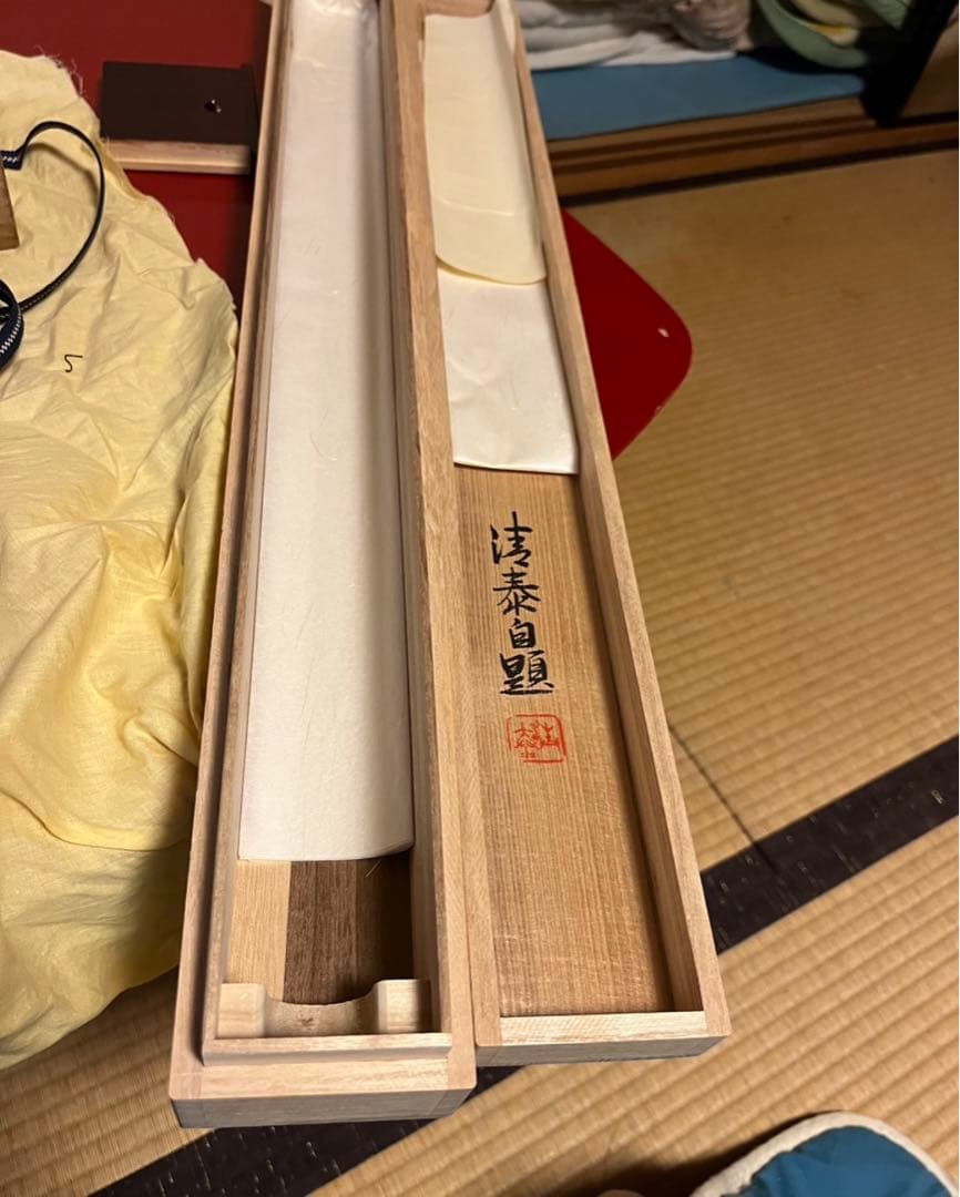 掛け軸　森島清泰　水墨山水　桐箱　尺八立　美品