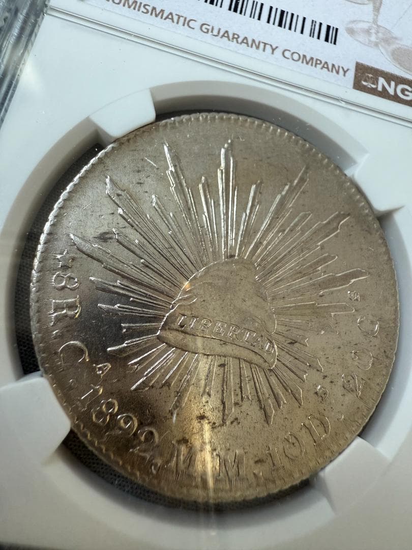 NGC UNC-D メキシコ 1892CA 8R 銀貨　未使用