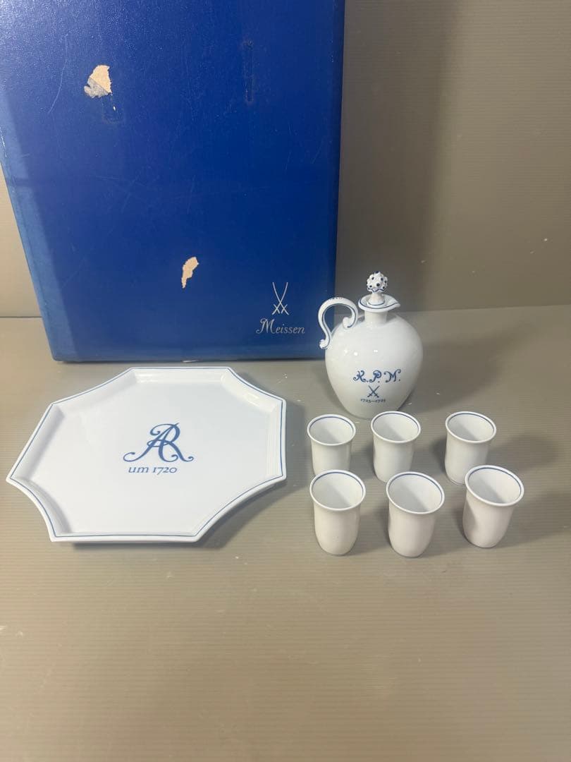 2331マイセン 歴代双剣マーク 酒器 カップ トレイ ボトル 皿 8点 セット