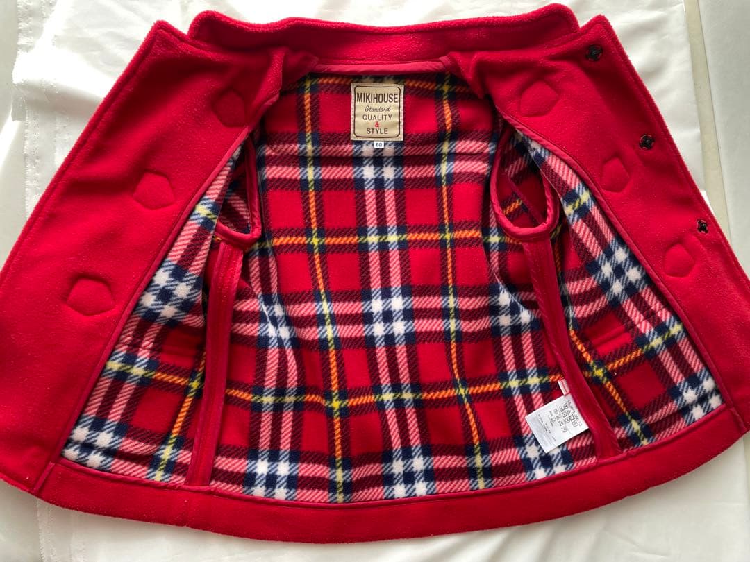 ミキハウス　アウター　フリースダッフルコート　80cm 赤色