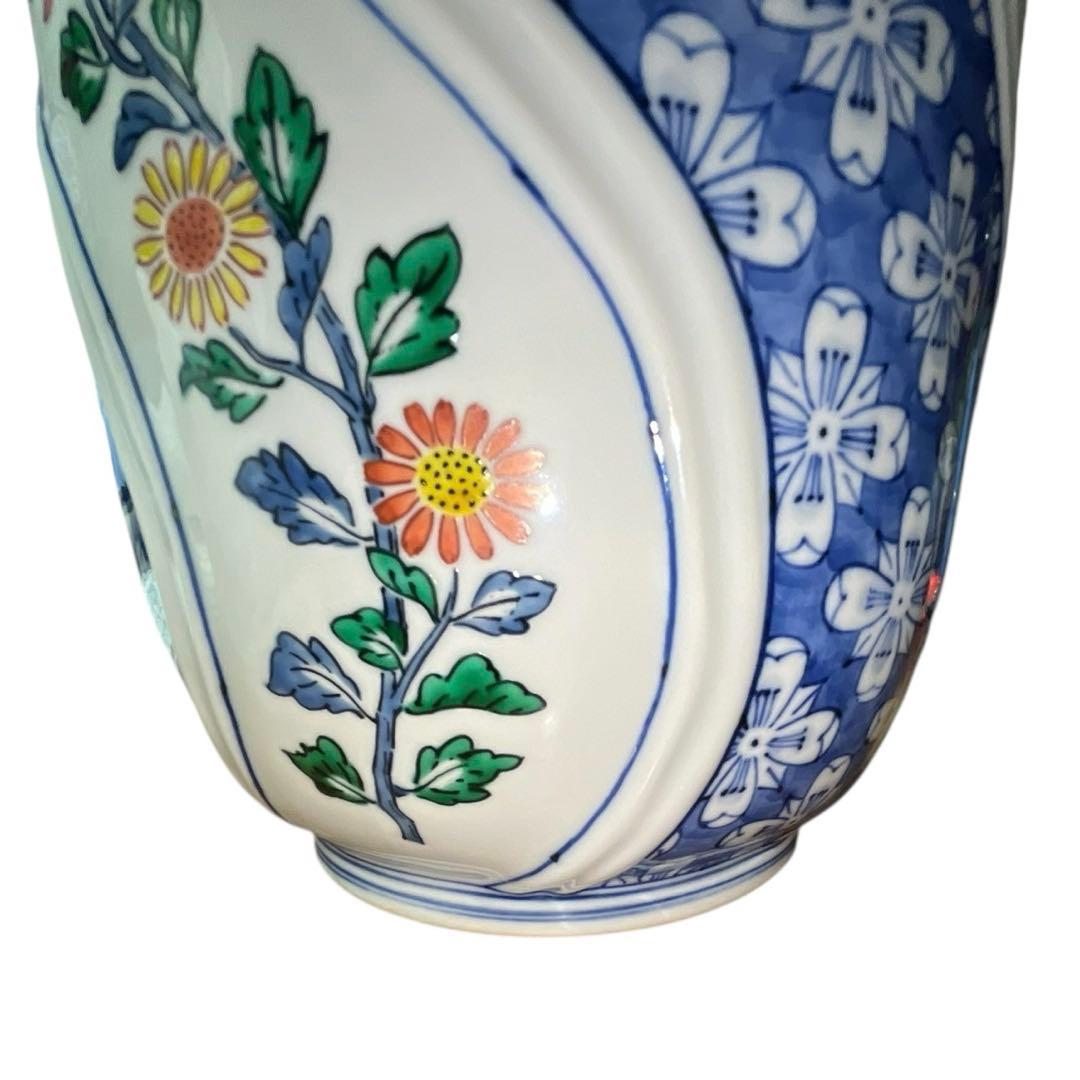 渋草焼 芳國舎 染赤花紋 花瓶 高さ26cm 花器 共箱付