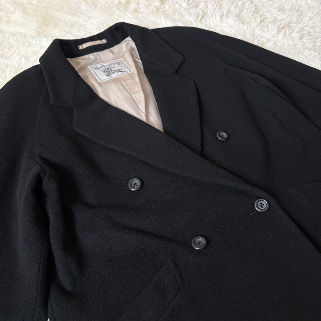 バーバリー カシミヤ混 ダブルチェスターコート ロング マキシ丈 ブラック L