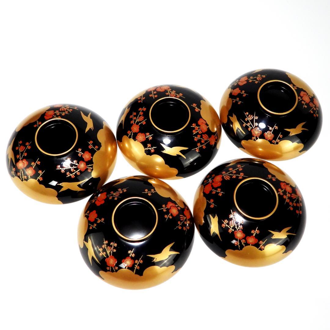 輪島塗 梅鶯蒔絵 吸物椀 五客揃 共箱 懐石道具