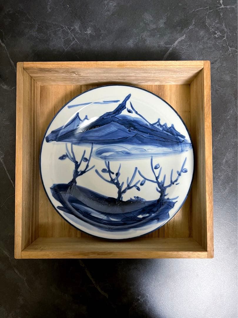 【篠田義一】染付　信濃路　飾皿　 師： 人間国宝 近藤悠三 　新品未使用　共箱